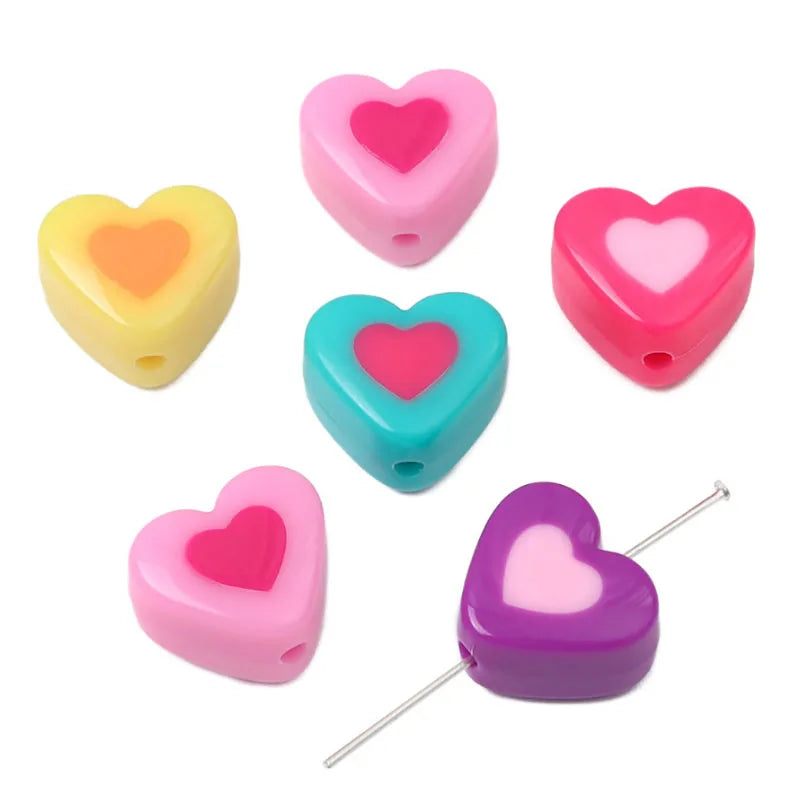 17*15mm Simple Acrylic Two-color Heart Loose Beads DIY Handmade Bracelet Necklace Beaded Jewelry Accessories Candy Color Beads
