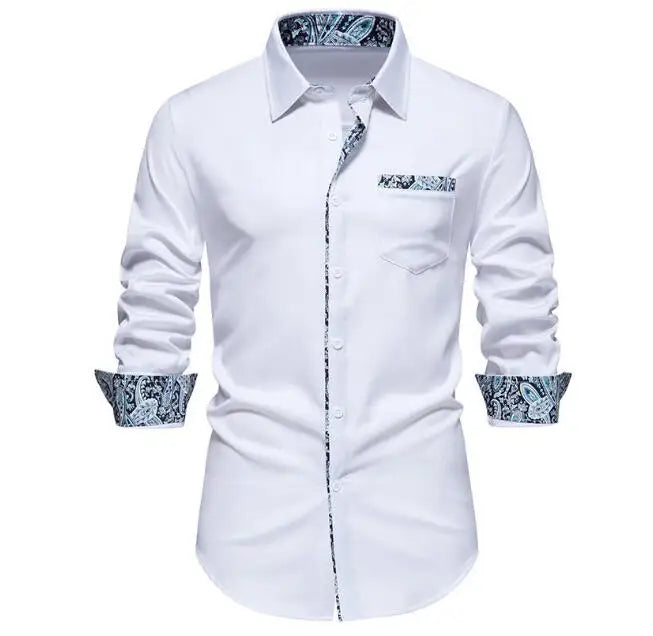 Custom Men's Long Sleeve Business Shirt Casual Flower Printed Button Down Lapel Office Shirts
