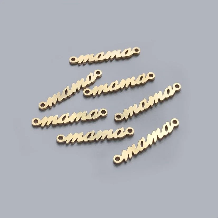 14K Gold Filled Mama Letter Connecting Bar Charm Pendants With Double Loops for DIY Necklace Bracelets Jewelry Gifts Making
