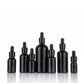 Brilliant Black Round Shoulder Essential Oil Glass Dropper Bottle Refined Cosmetic Oil Pipette for Skin Care Serum