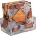 Tabletex Hot Sale Square Round Design Tea Coffee Cup Wood Resin Coaster With Holder Set