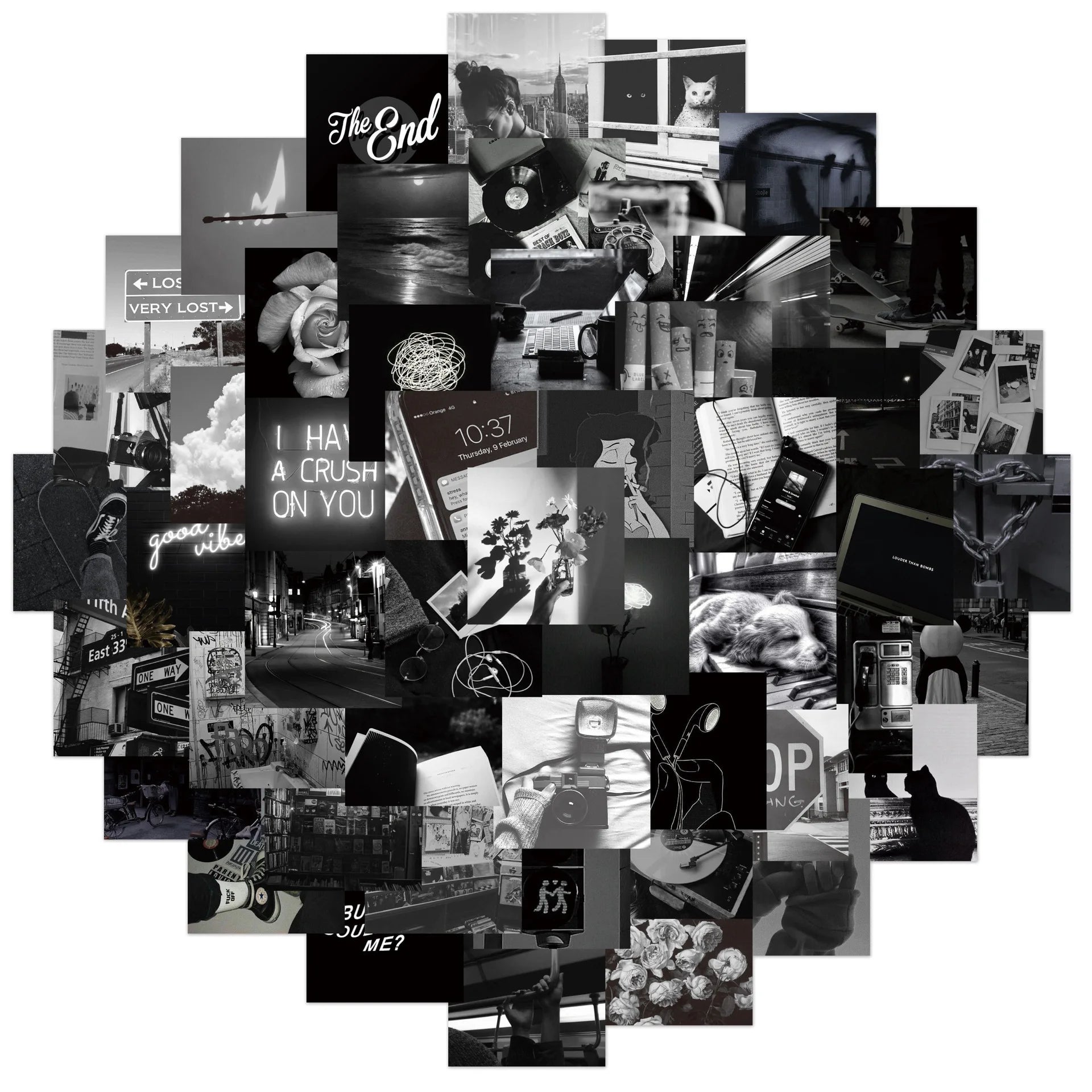 50Pcs Black White Street Decorative Stickers for Girl Kids Suitcase Laptop Bike Guitar Skateboard  Water Bottle Vinyl PVC Decals