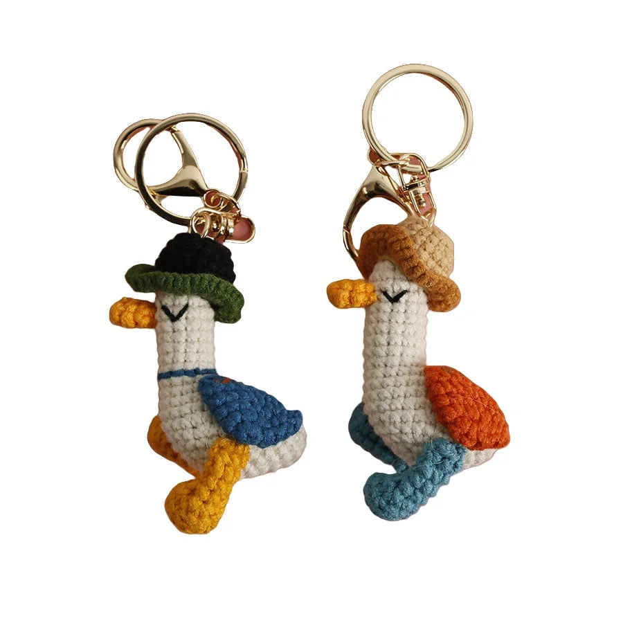 Crochet Duck Keychain Woven Handmade Cute Plush Animal Key Chain Toy Pendant Keychain for Backpacks Charm Bag Couple Gifts