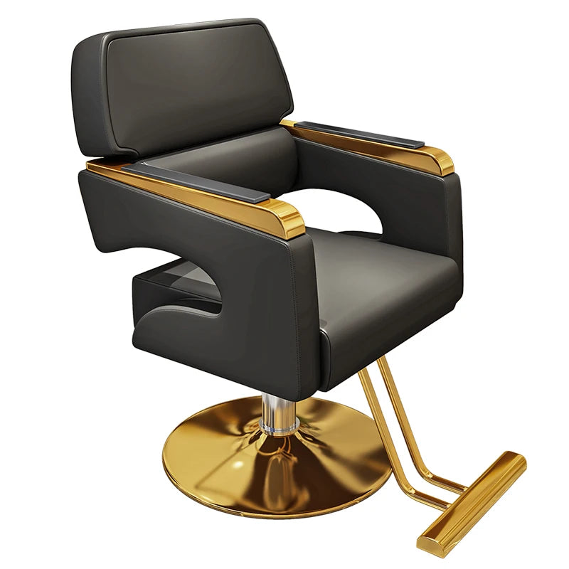 High-End Men's Barber Chair Synthetic Leather Armchair with Stainless Steel Black Metal Rotates Lifts from Hair Salon Furniture