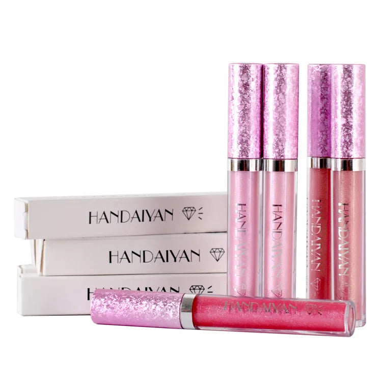 High Quality Shiny Glitter Lip Gloss 6 Colors Round Tubes Diamond Lip Gloss Makeup Packaging Lip Care