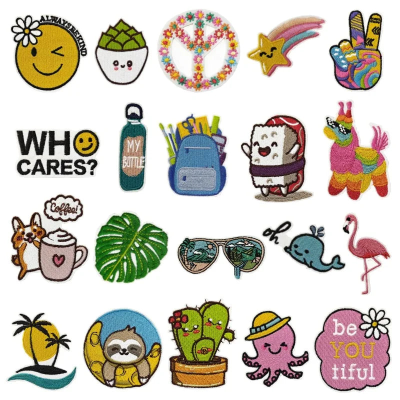 Factory Sell Hawaii Style Iron on  Embroidery  Cute Cartoon Sloths Alpaca  Octopus Leaf Patch for Decoration