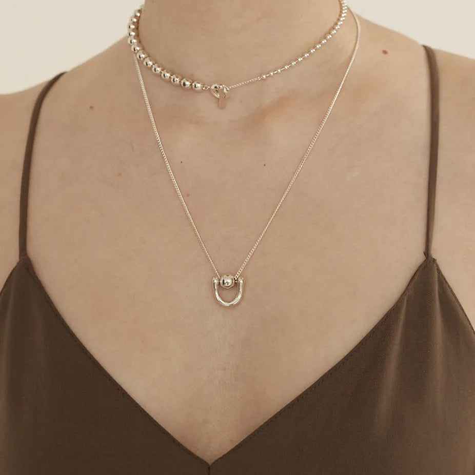 S925 Sterling Silver Geometric Ball Men Necklace Pendant Simple Choker Necklace Fashion Jewelry Necklace for Women