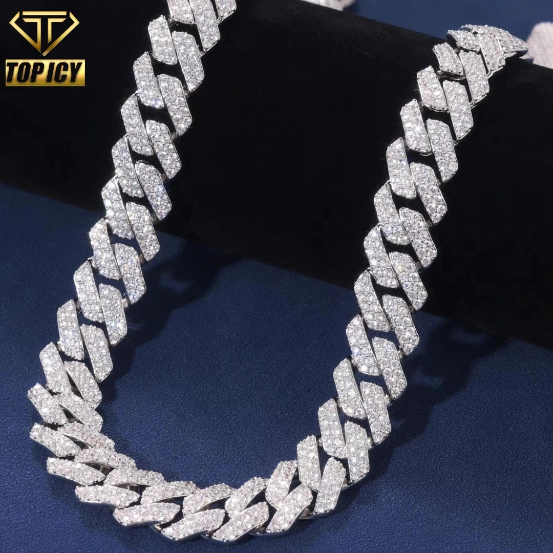 High Quality 10-22mm Cuban Link Chain Bracelet Necklace Iced Sparkling VVS D Stones Rhodium/Gold Plated Brass Jewelry GRA