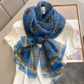 Spring Summer Ladies Stylish Soft Yarn Silk Like Shawls Hijabs Women Black and Blue Flower Beach Cover Sunscreen Wraps Scarf