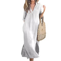 2026 Women Summer Side Slit Pocket V Neck Dress Solid Color Dress Midi Sleeve Chest Pleated Causal Dresses