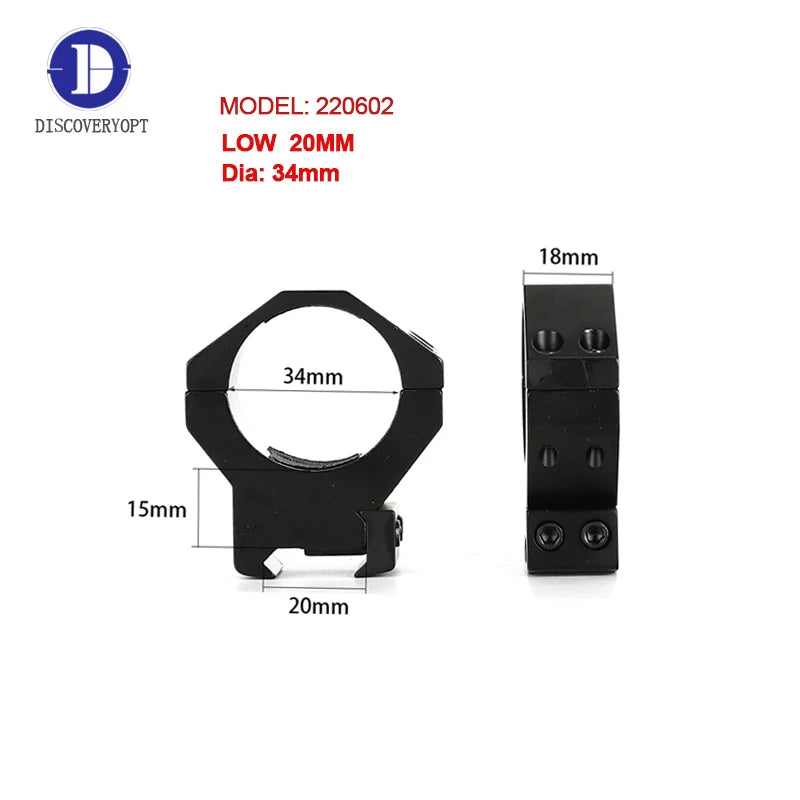 DISCOVERY Tactical Scope 34MM Scope Mount Rings Low Profile Scope Bracket