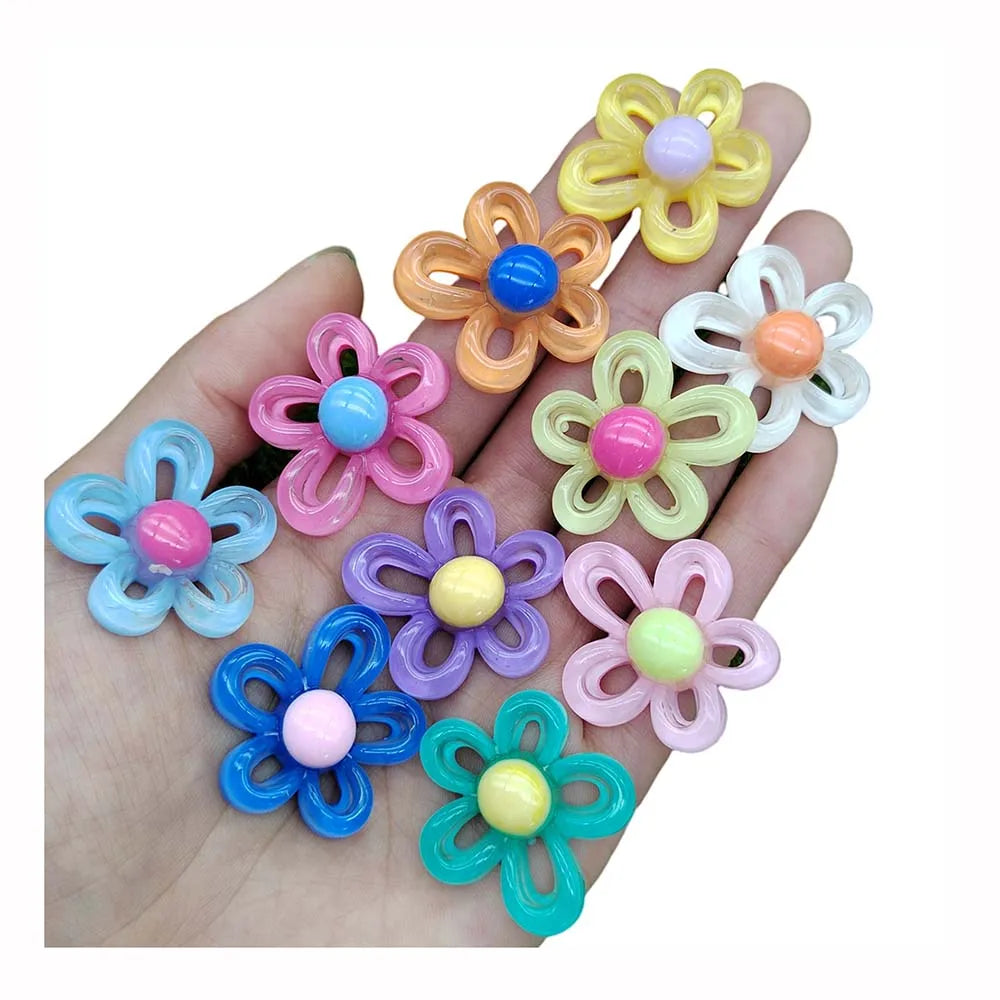 100Pcs/Lot 30MM Mixed Jelly Color Daisy Flowers Flatback Resin Cabochons Scrapbooking DIY Hair Bow Center Phone Shell Decoration