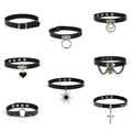Wholesale Factory Hot Sale Leather Punk Goth Necklace Creative  Love Cross Sun Flower Pendant Choker Necklace Women