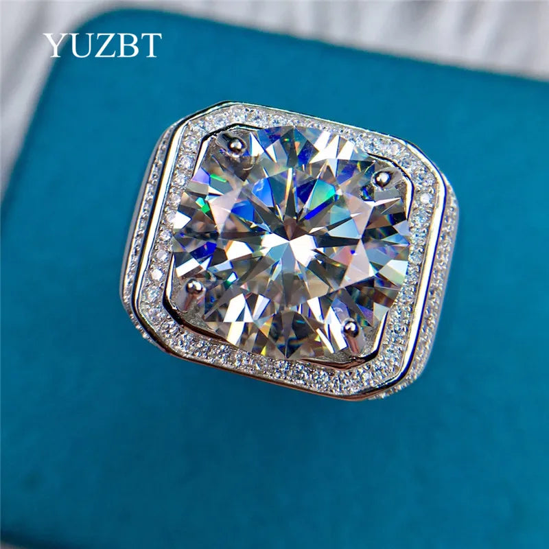 New Trendy Silver 925 Original 10 Carat Brilliant Cut Genuine Diamond Test Past D Color Moissanite Ring for Men Fine Jewelry