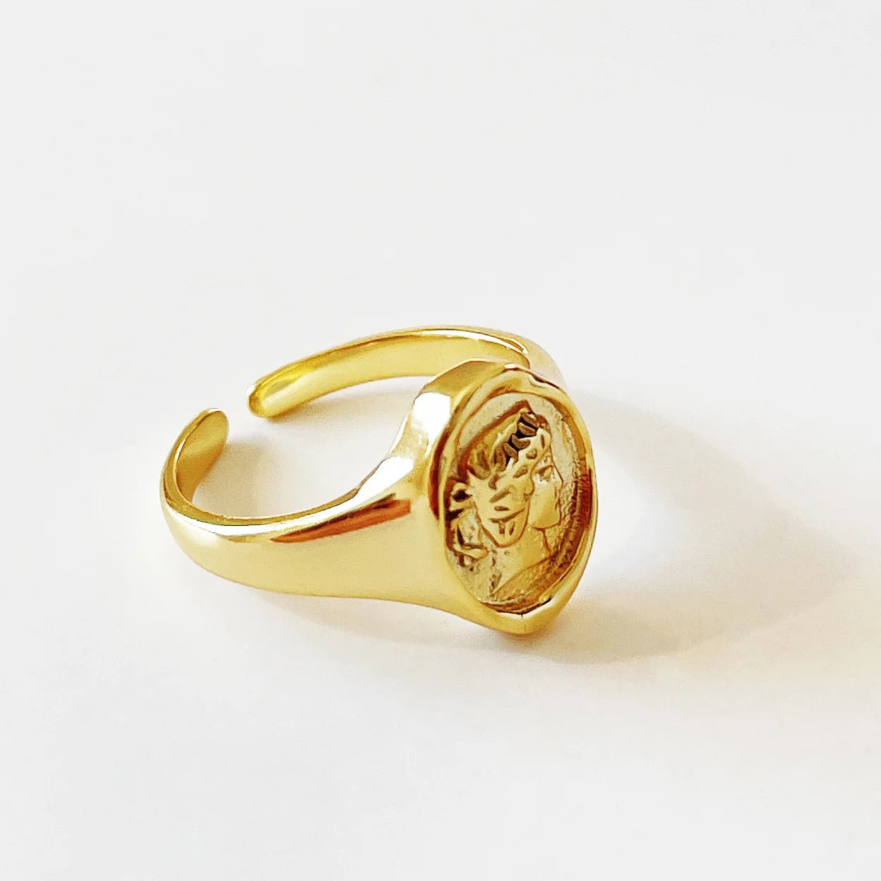 Trendy Portrait 925 Sterling Silver Irregular Jewelry Adjustable Coin Ring for Women