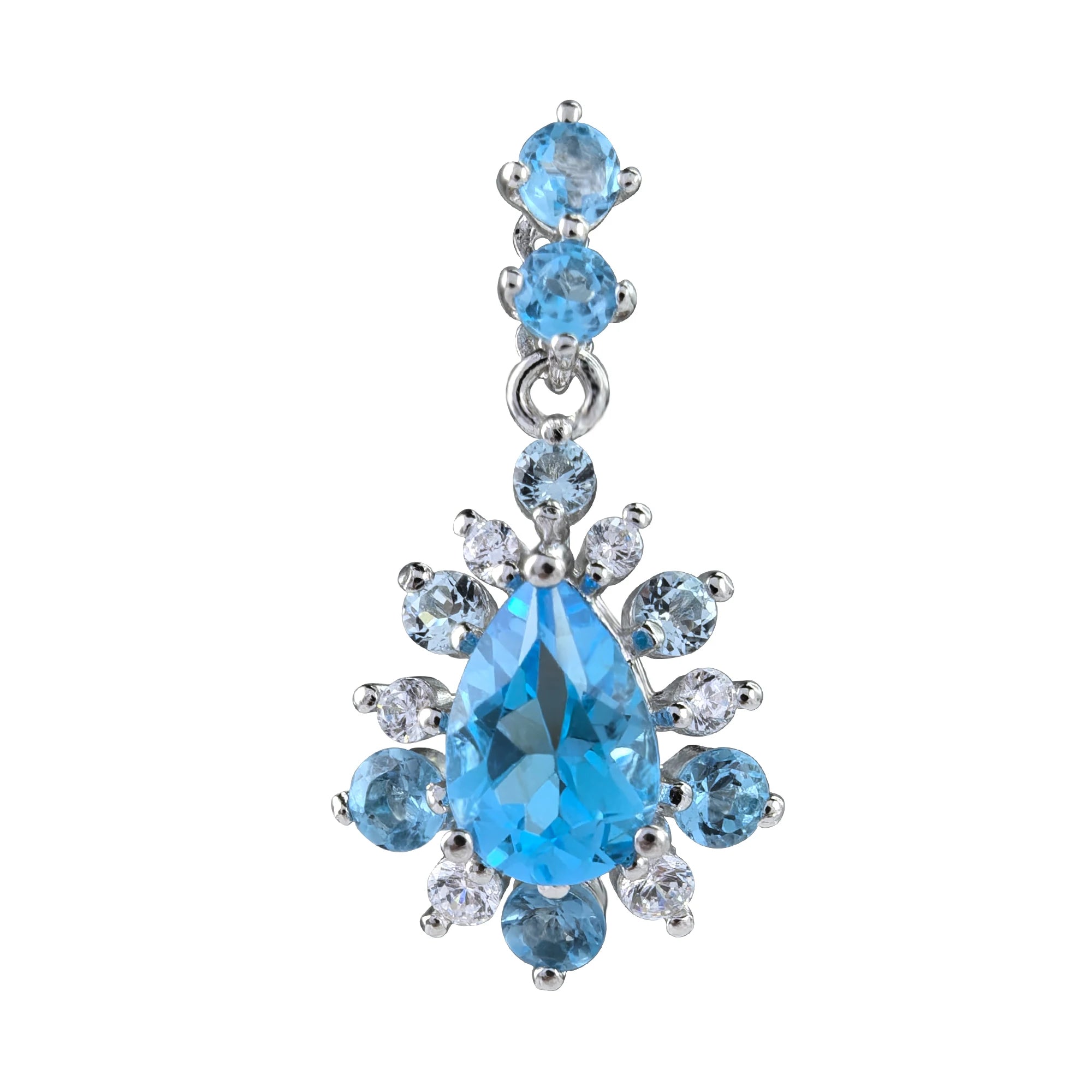 Unique Rhodium Plated 925 Silver Natural for Swiss Blue Topaz Pendant Women's Anniversary Gift Type Charm Pendants