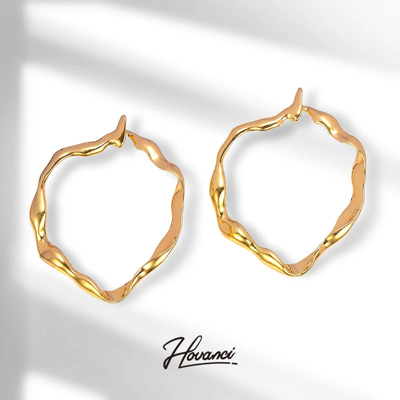 HOVANCI Gold Plated Hanging Stud Earrings 8 Metal Heart Chain Hollow Thin Hoop Drop Earring