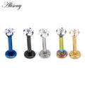 Alisouy 1pc 16G Titanium Anodized Internally Threaded Prong Top  Labret Lip Piercing Zircon Labret Ring Tragus Earrings