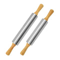 Stainless Steel Rolling Pin with Wooden Handles Baking Tool for Pizza Dough Tortillas Pie Crust Cookies Pasta