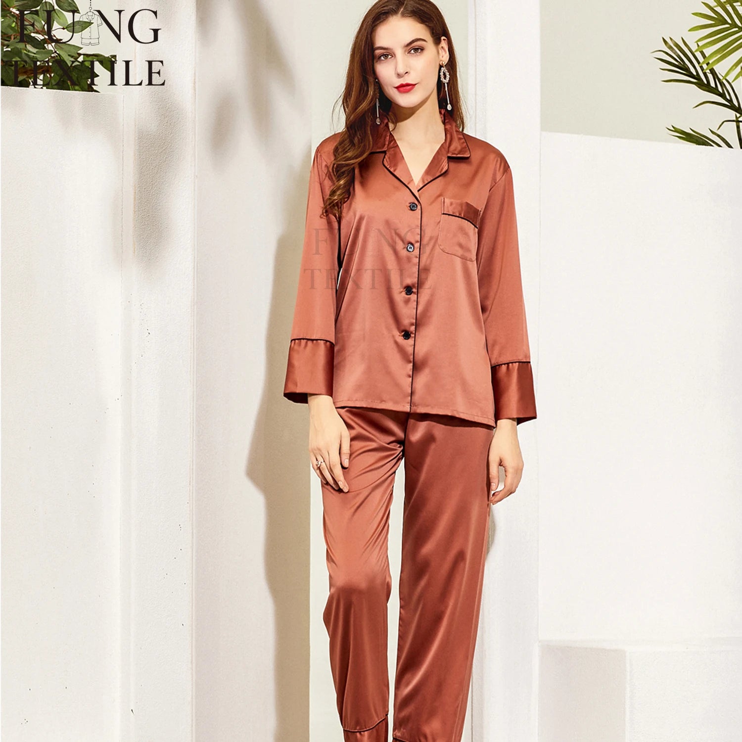 Fung 6001 Plus Size 3XL Solid Simple Design Satin Bridesmaid Pajamas Set Women Fast Shipping Long Nightwear Silk Pajamas