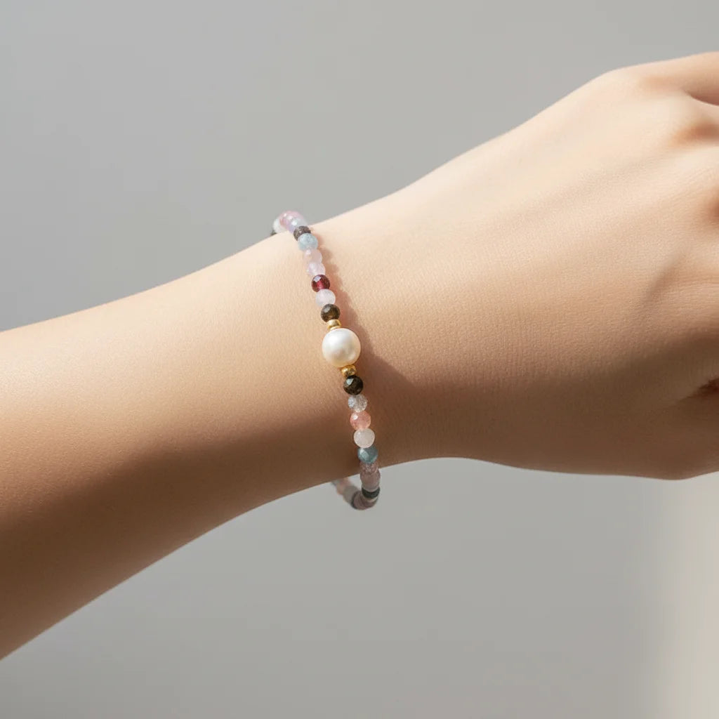 Summer Beautiful Freshwater Pearls Colorful Stones Beads Beaded Bracelet for Girls