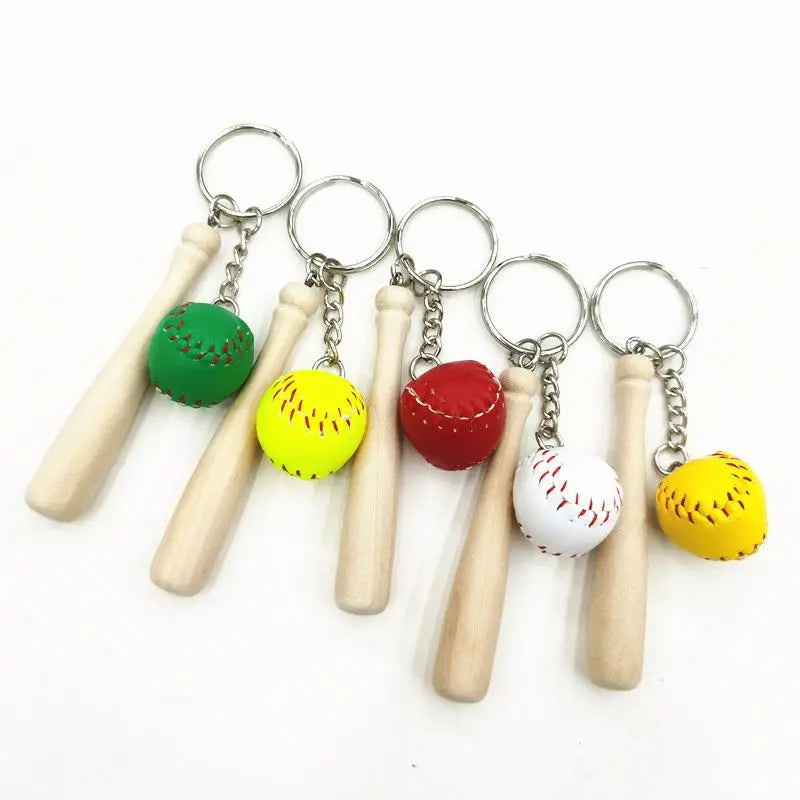 Baseball Keychain Mini Wooden Bat Ball Keyring Keychains for Girls Team Sports Ball Match Games Key Ring Gift