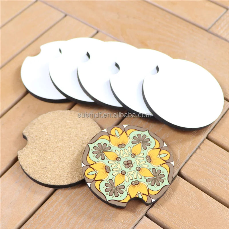 MDFSUB Manufacturer Hot Glossy 5mm Thick Blanks Coffee Tea Coaster Wooden Sublimation MDF Car Coasters With Cork Back