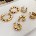 3 Designs Stainless Steel Cubic Zircon Twisted Wide Chunky Hoop Earrings 18k Gold Plated Pearl Earrings Statement Jewelry 2022
