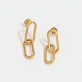Fenny 18K PVD Plated Wholesale Simple Designer Paper Pin Link Chain Drop Stainless Steel Hoop Earring for Women