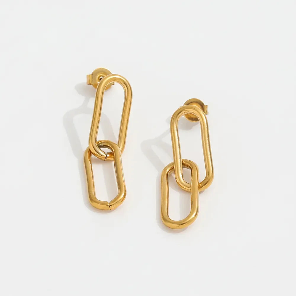 Fenny 18K PVD Plated Wholesale Simple Designer Paper Pin Link Chain Drop Stainless Steel Hoop Earring for Women