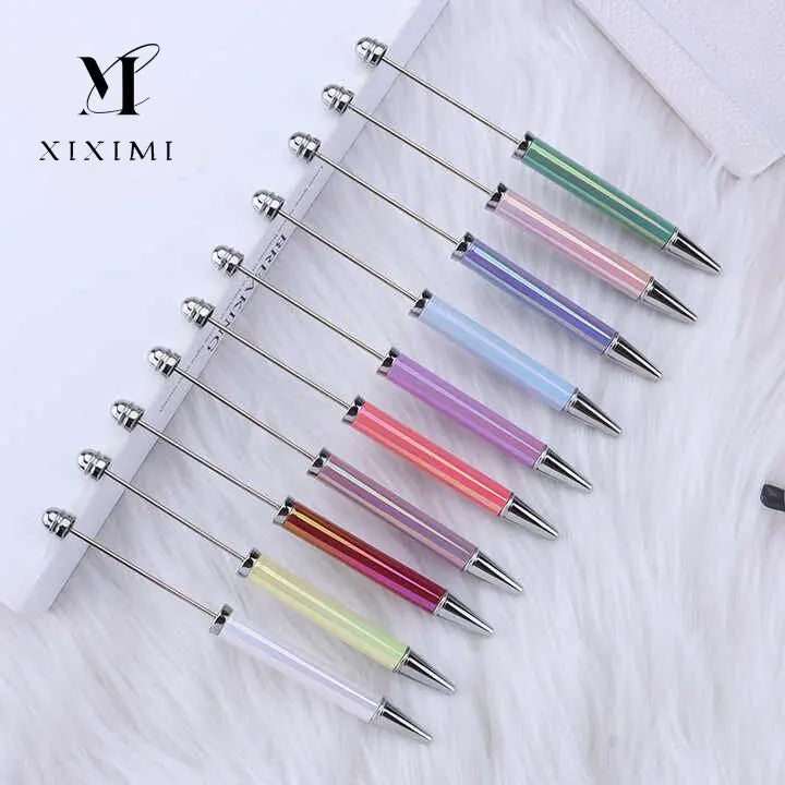 Wholesale Hot Selling Plastic UV Printing Gradient Color Ballpoint Beaded Pen DIY Making Gift Kid Student Office School Supplies