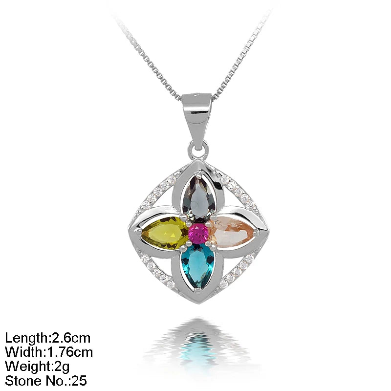 Fine 925 Silver Jewelry Flower Pendant Colorful CZ Birth Stones Gold Plated Charm for Jewelry Making DIY