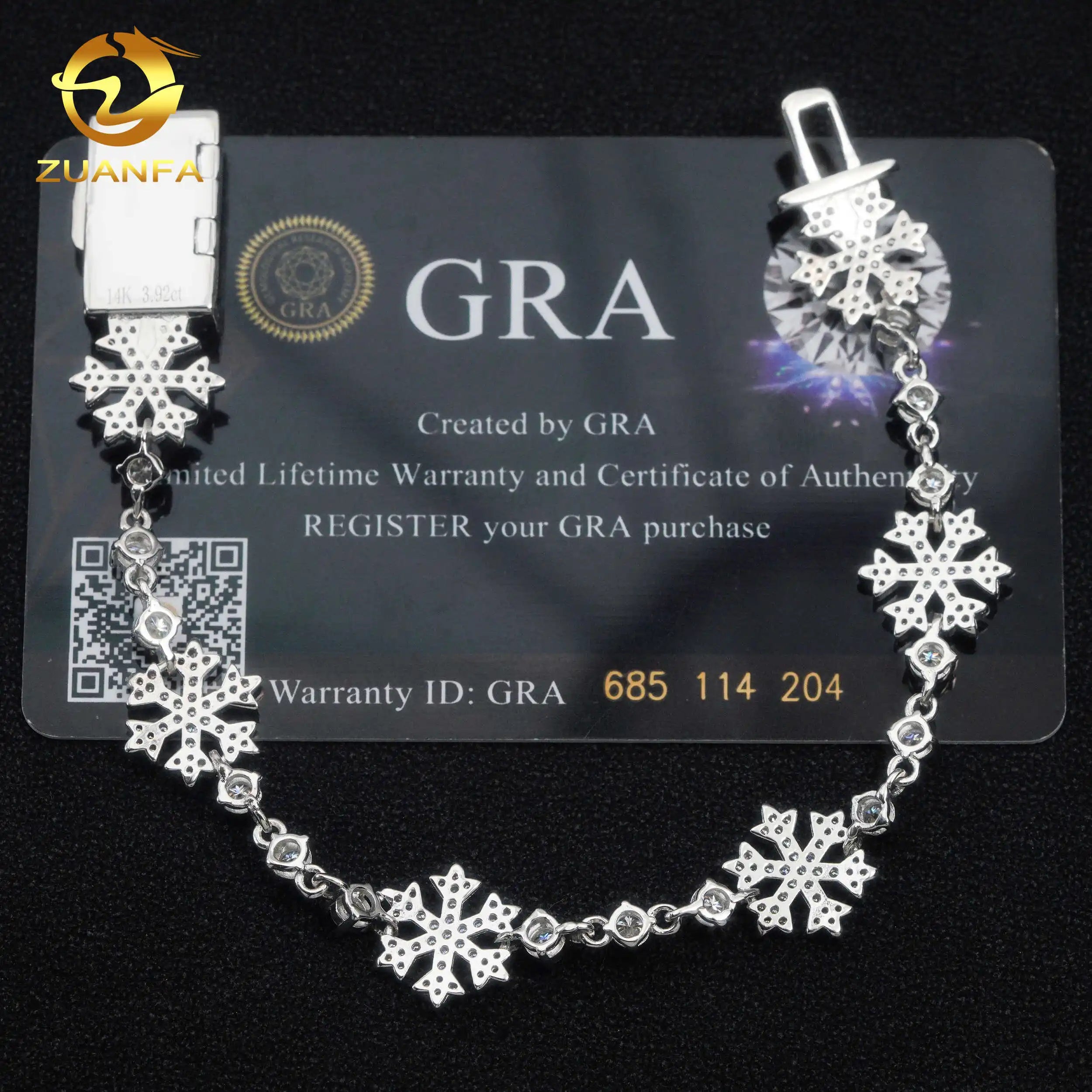 Zuanfa Jewelry Iced Out Moissanite Diamond Christmas Gift Snow Flake Link Tennis Bracelet