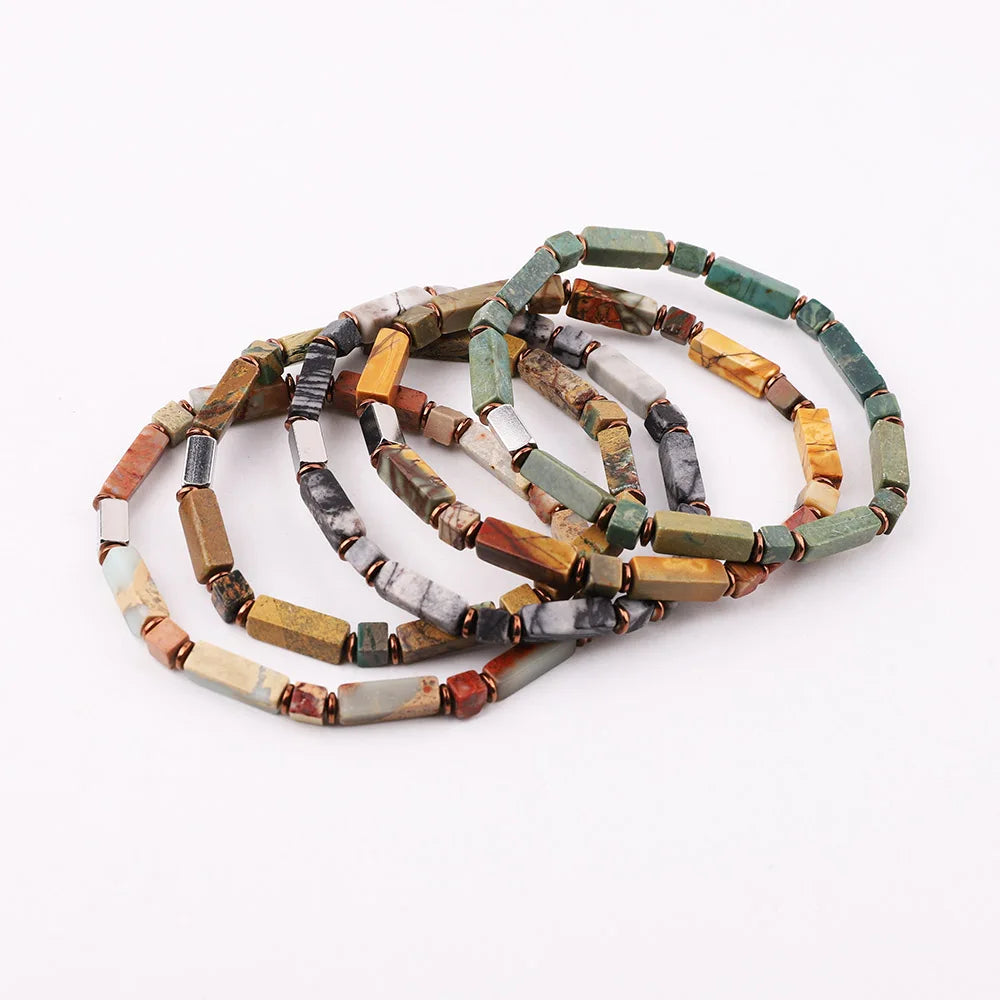 New Design Natural Stone Bracelet for Men Hematite Jasper Stone Beaded Custom Logo Elastic Bracelet JBS12617