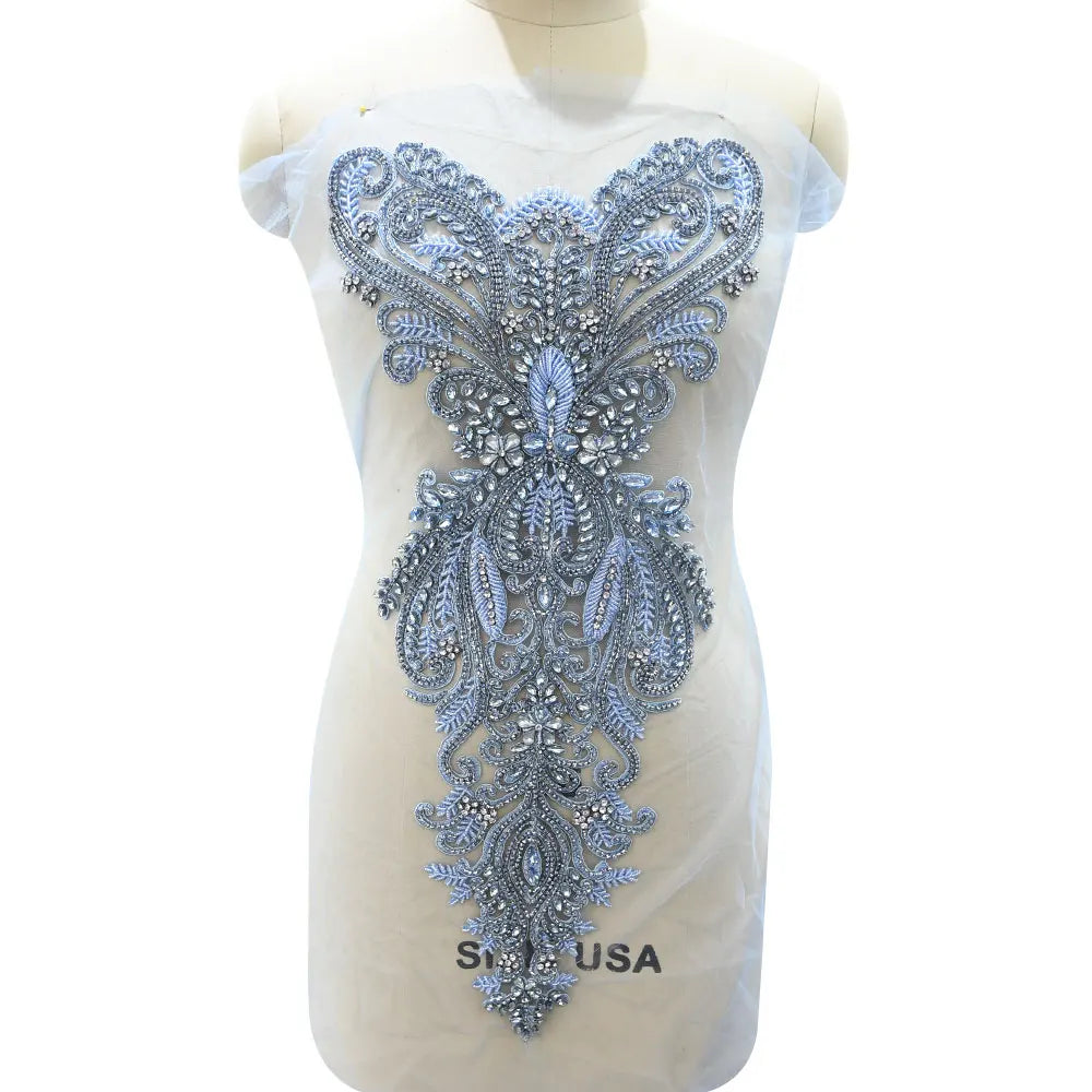 WDP-625 New Design Beaded Rhinestone Bodice Crystal Applique Panel for Gown Female Evening Dress