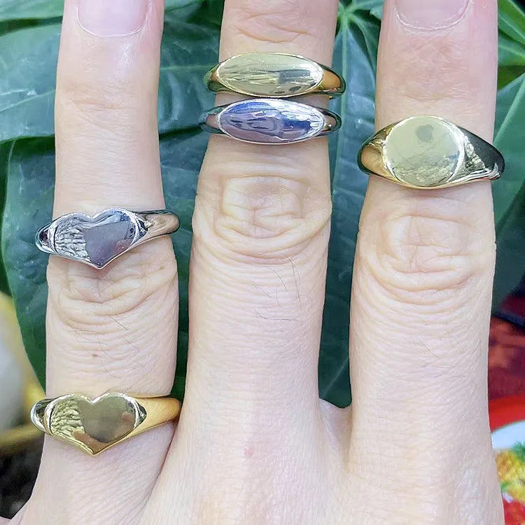 RA1065 Simple Shiny Gold Platinum Plated Heart OVal Round Dome Daily Open Rings for Ladies