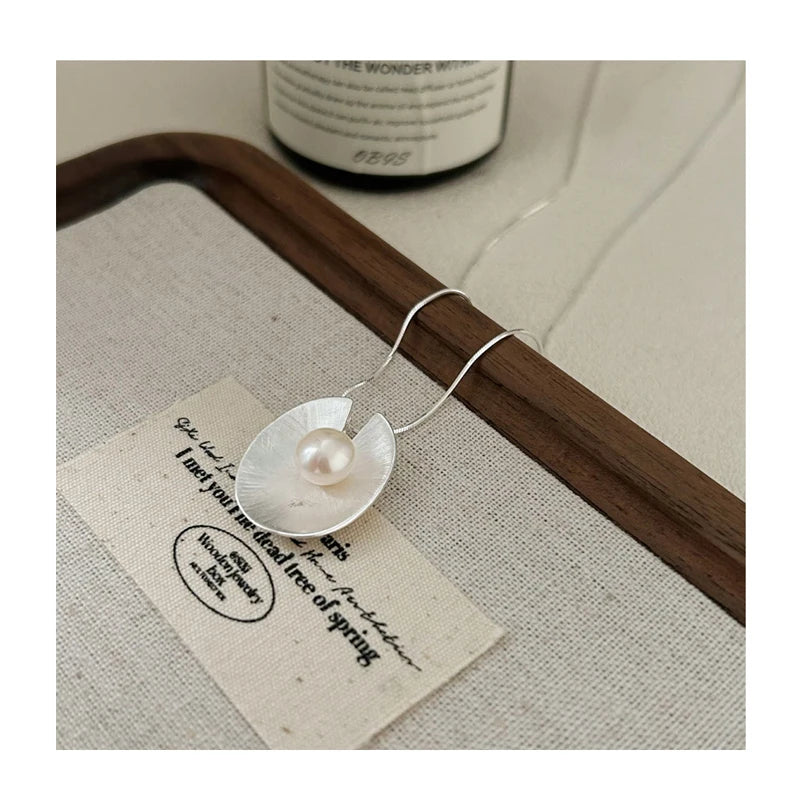 Vintage Geometric 925 Sterling Silver Single Freshwater Inlay Pendant Necklaces for Women