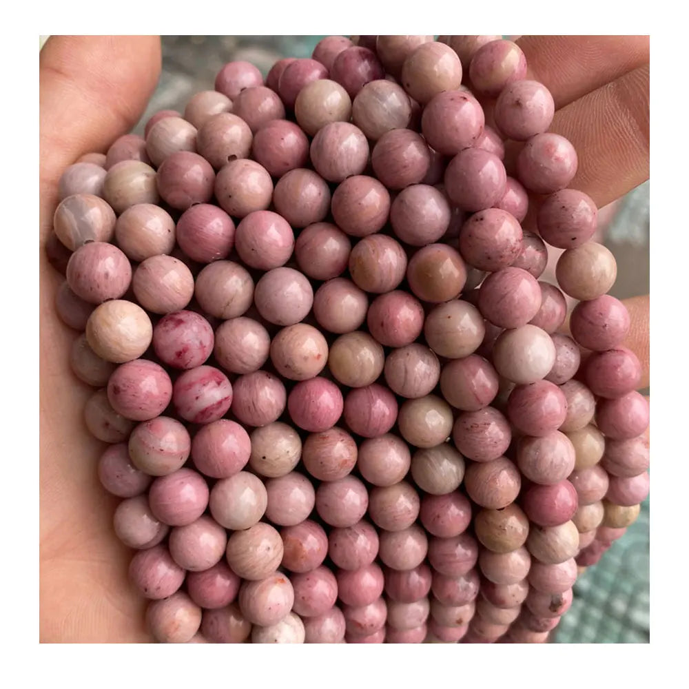 Wholesale Natural Round Smooth Rhodonite Loose Gemstone Beads DIY Bracelet for Jewelry Making