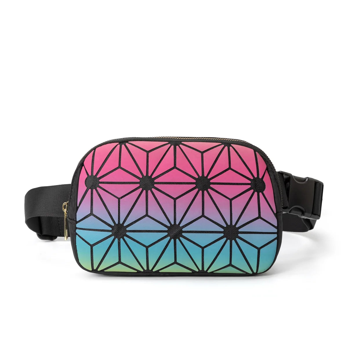 Fashion Geometric Square Crossbody Belt Bag Reflective Holographic Design Fanny Pack Waist Bag