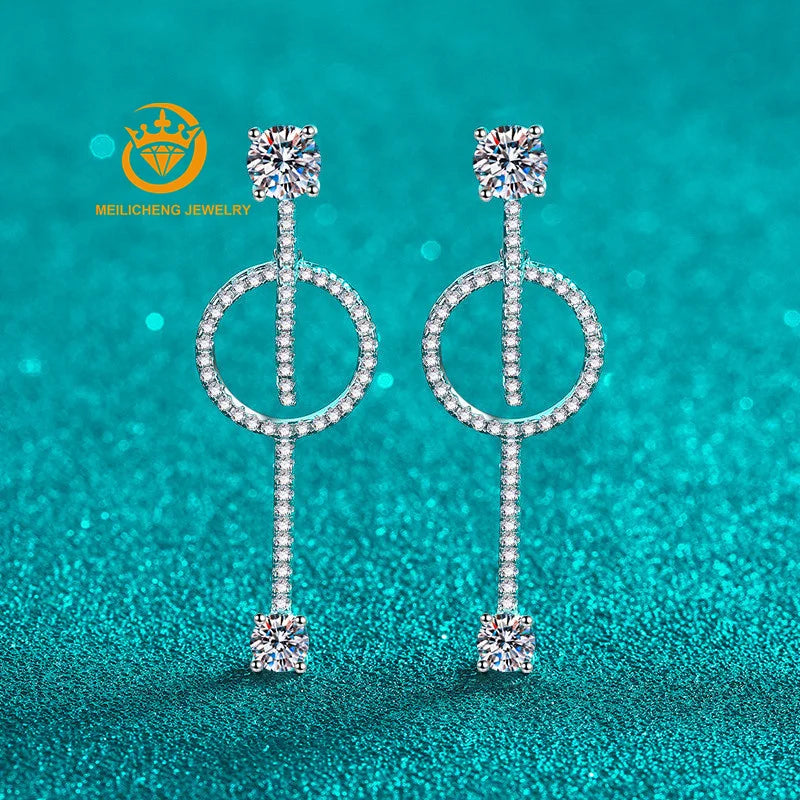 New Christmas Long Drop Earrings Total 1.6 Carat Moissanite Women Earrings 925 Sterling Silver Custom Gemstone Jewelry