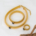 Hip Hop Big Exaggerated 18k Gold Plated Stainless Steel Zircon Necklace Bracelet Rings Jewelry Women Sets