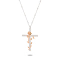 New Arrival Personalized Bi-Color Rose Flower Cross Pendant Necklace Fashionable 316L Stainless Steel Waterproof Jewelry
