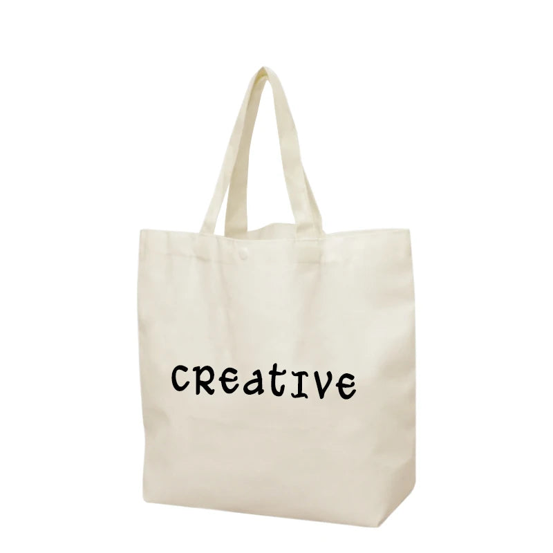 Custom Printed Cotton Canvas Tote Shopping Bag  With Logo Silk Screen Printed Letter Pattern