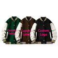 2023 Custom Logo Leather Sleeves Embroidery Black Couple College Baseball Men's Jacket Letterman Light Blue Varsity Jacket