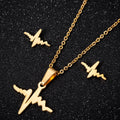 HOT SALE  ECG Pendant Necklace  Earrings Stainless Steel 18K Gold-plated Suit for Women