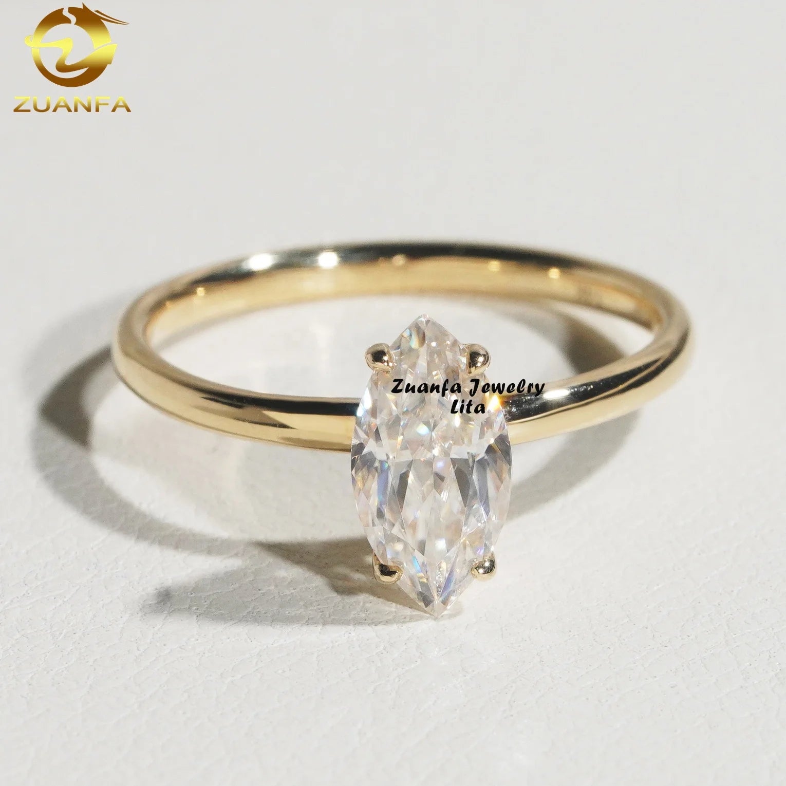 New Fashion Marquise Cut Moissanite Diamond 14k Solid Gold Womens 1ct Solitaire Engagement Ring