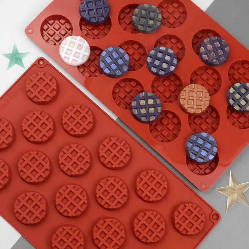 18-Cavity Round Eco-Friendly Odorless Silicone Biscuit & Waffle Mold Kitchenware Bakeware Cake Tools with OPP Bag