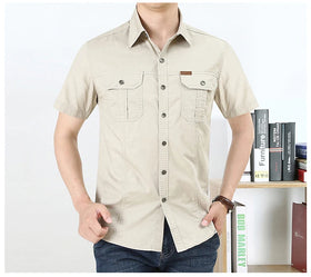 Custom Large Size Men's Summer Casual Shirt 100% Cotton Double Breasted Closure Short Sleeve Loose Fit for Outdoor Activities