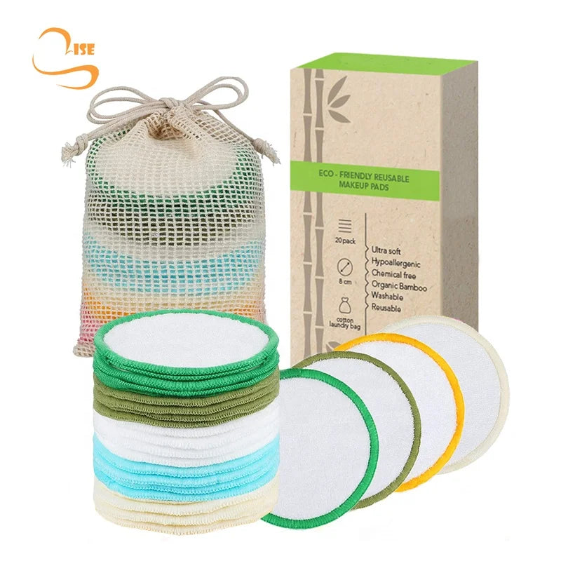 Eco-friendly 3.15" Round Bamboo Terry Face Cleansing Pads Organic Laundry Bag Soft Washable Bamboo Make-up Removal Pads