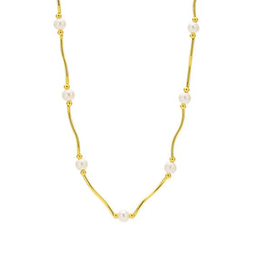 Real Natural Pearl 6mm Necklace 925 Silver S Type Chain Choker Round Freshwater Pearl Necklace
